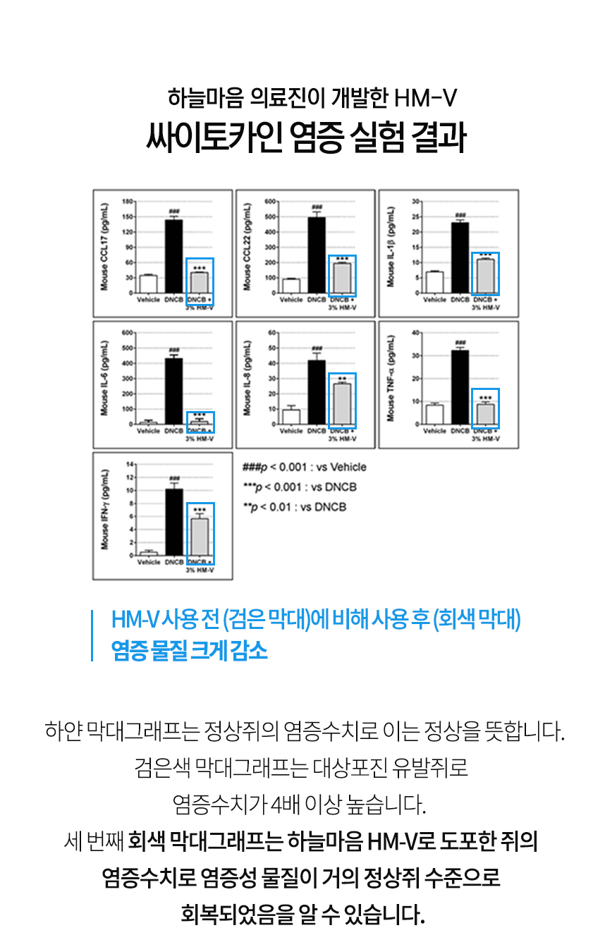 싸이토카인 염증 실험 결과 염증 물질 크게 감소됨
